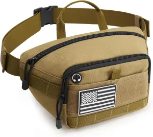 G4Free Tactical Fanny Bag with Adjustable Waist Belt, Lightweight waist Pack, Crossbody Bag for Travel/Running/Hiking (Khaki)
