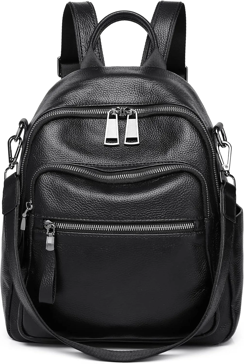 Genuine Leather Backpack Purse For Women Black Real Soft Leather Fashion Designer Convertible Ladies Shoulder Bag