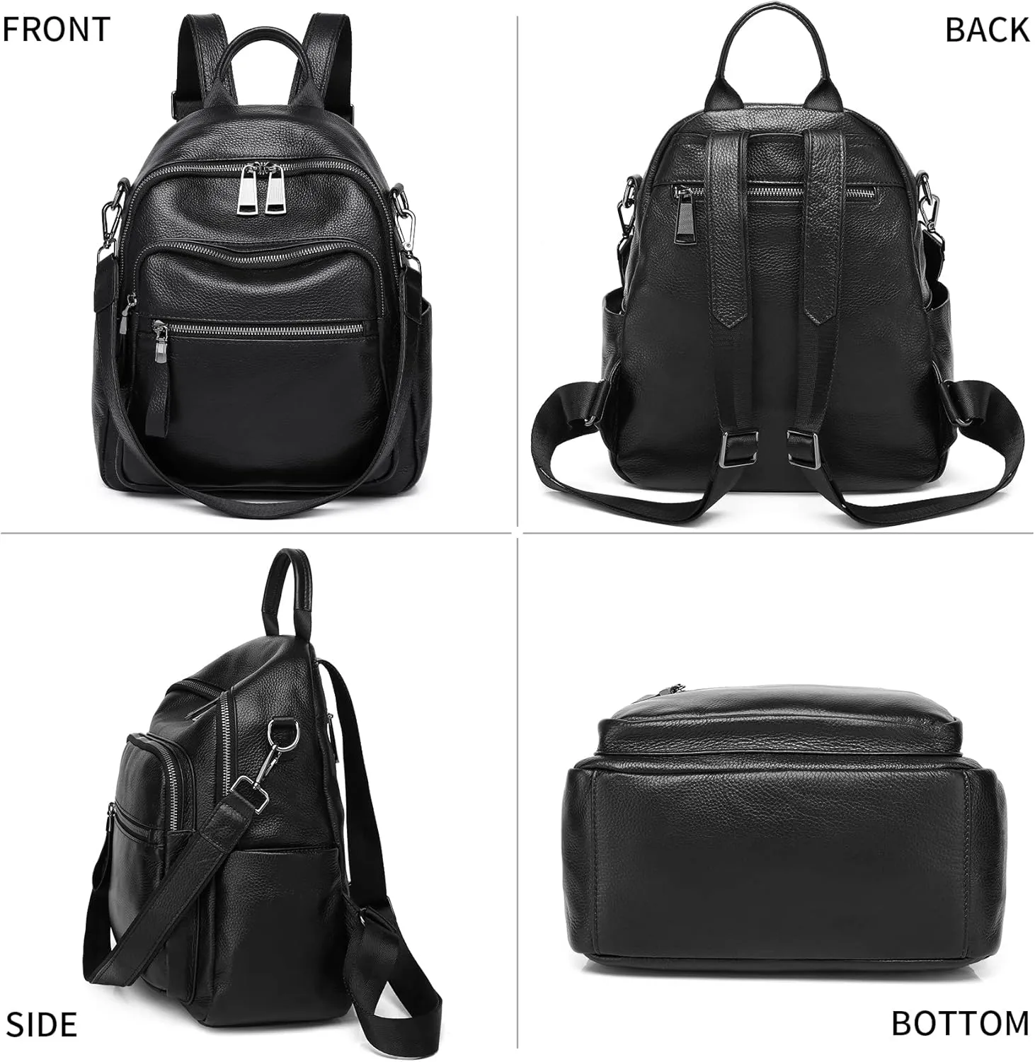 Genuine Leather Backpack Purse For Women Black Real Soft Leather Fashion Designer Convertible Ladies Shoulder Bag