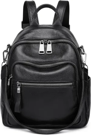 Genuine Leather Backpack Purse For Women Black Real Soft Leather Fashion Designer Convertible Ladies Shoulder Bag