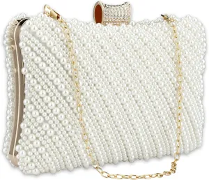 Gets White Pearl Clutch Purses for Women Wedding Bride Evening Bag Formal Party Clutches Tote Handbag Prom Shoulder Bags