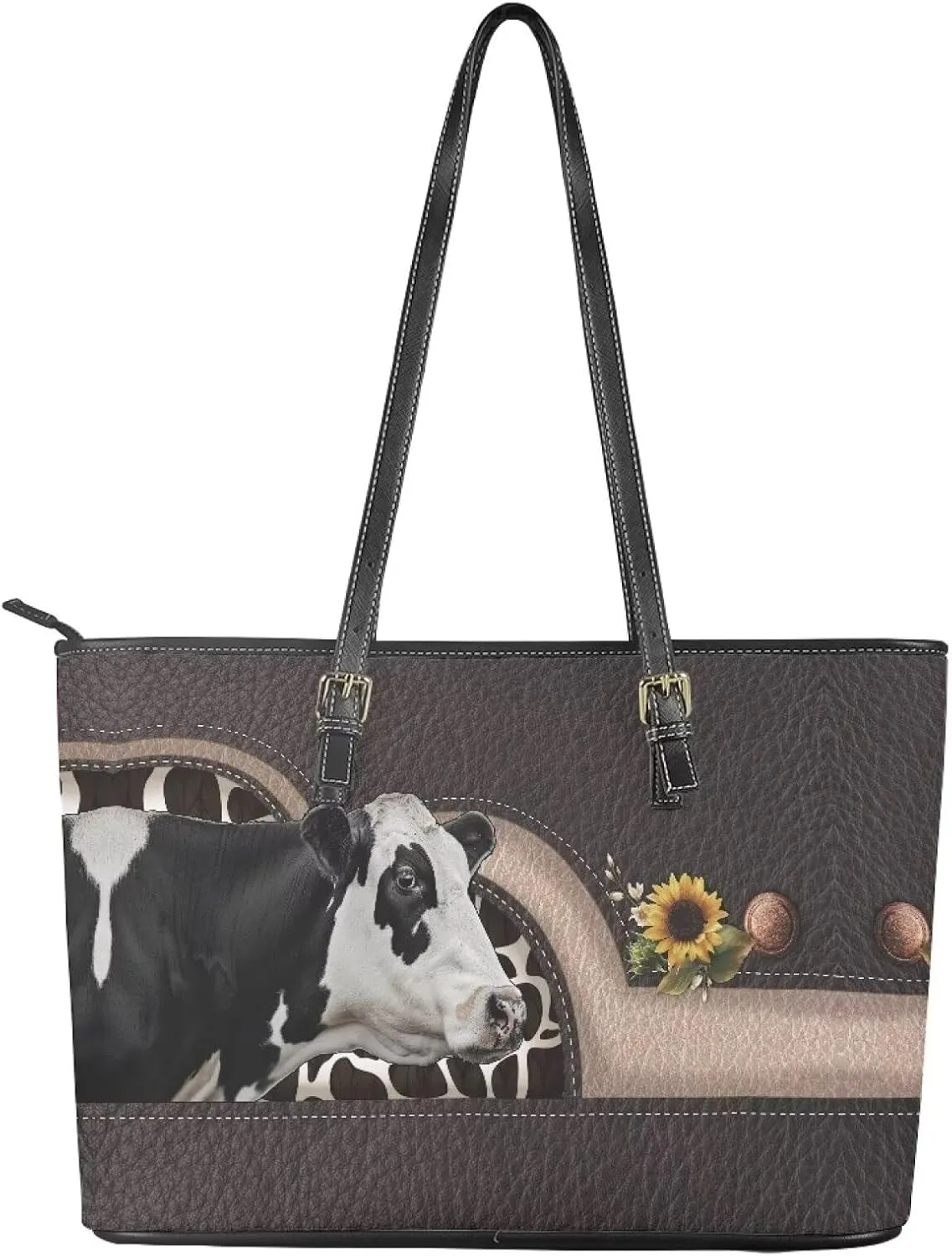 GIFTPUZZ Customization Women Tote Bag PU Leather Big Purses Shoulder Bag Vintage Women's Satchel Handbags with Zipper