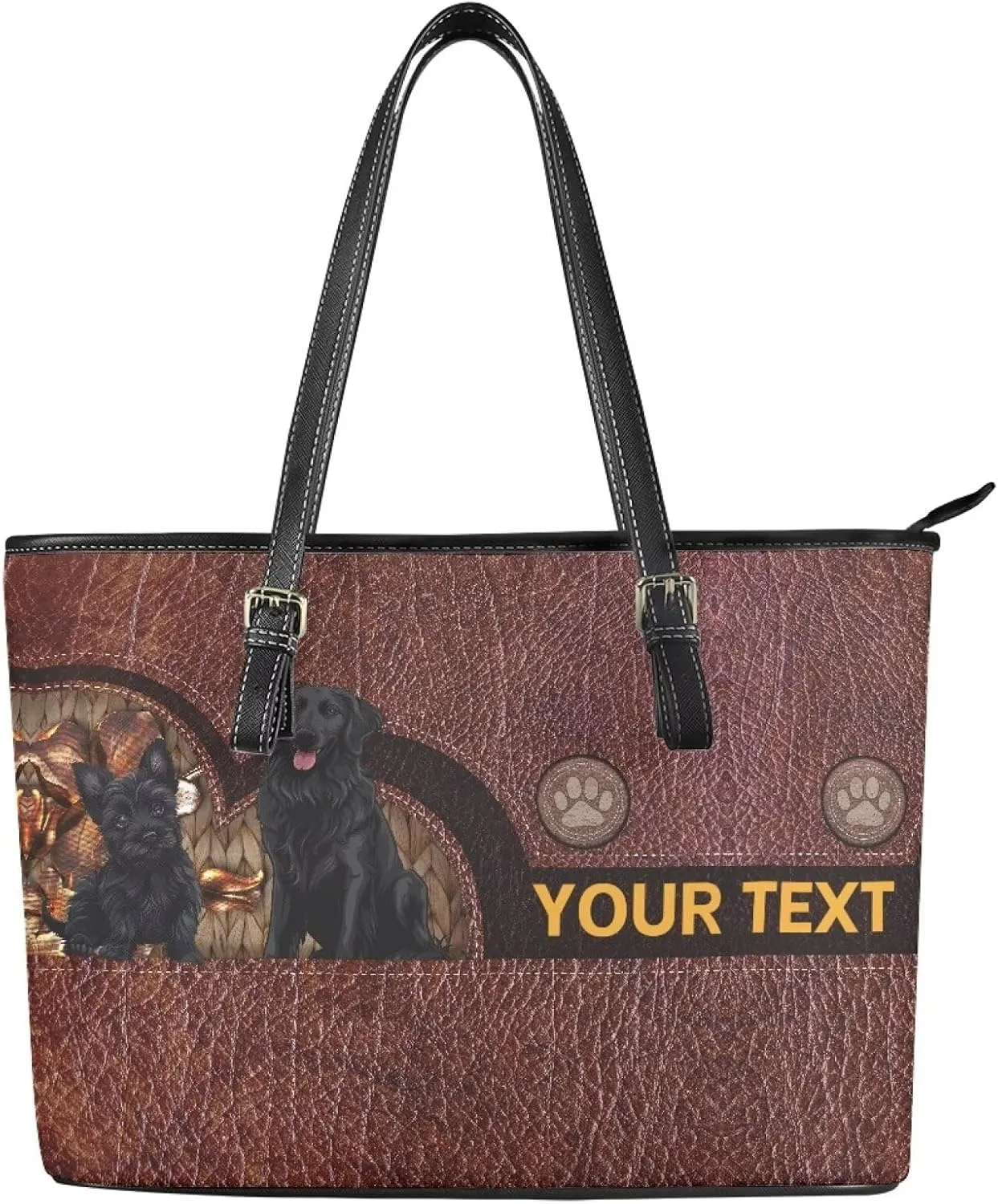 GIFTPUZZ Customization Women Tote Bag PU Leather Big Purses Shoulder Bag Vintage Women's Satchel Handbags with Zipper