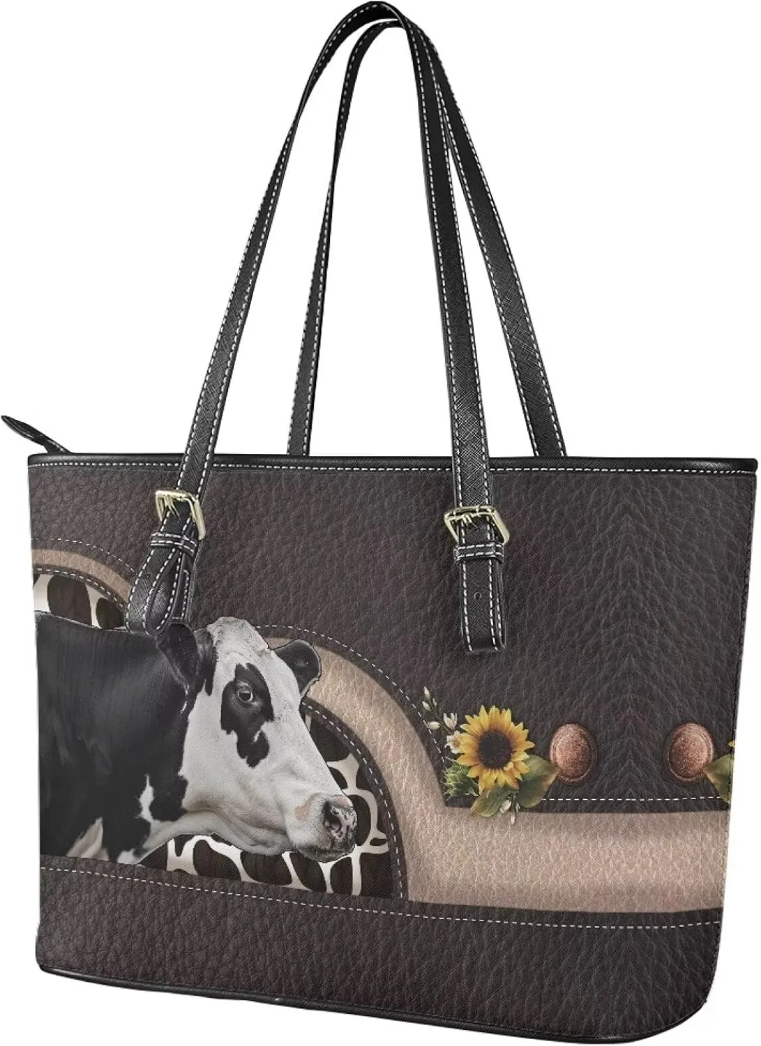GIFTPUZZ Customization Women Tote Bag PU Leather Big Purses Shoulder Bag Vintage Women's Satchel Handbags with Zipper
