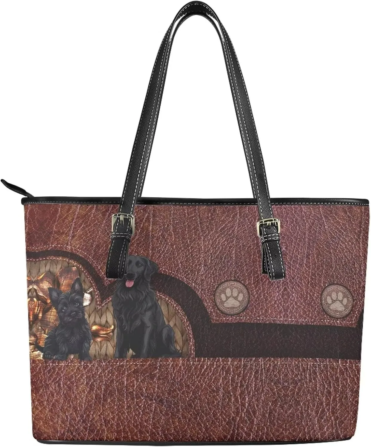GIFTPUZZ Customization Women Tote Bag PU Leather Big Purses Shoulder Bag Vintage Women's Satchel Handbags with Zipper