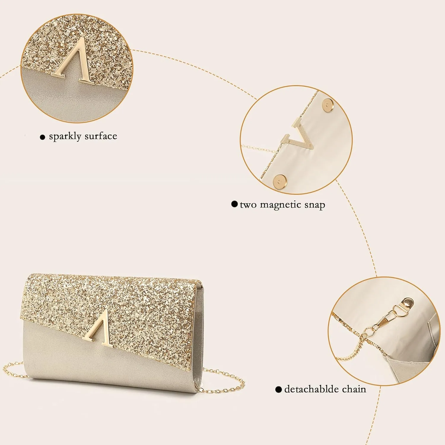 Glitter Clutch Bags for Women Evening Wedding Purse Sparkly Shiny Handbag for Women Elegant Ladies Party Clutches