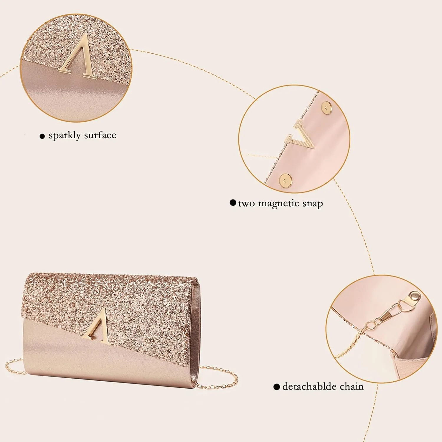 Glitter Clutch Bags for Women Evening Wedding Purse Sparkly Shiny Handbag for Women Elegant Ladies Party Clutches