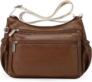 GOIACII Crossbody Bags for Women Soft Vegan Leather Shoulder Handbags with Wide Strap Multi Pocket Ladies Purses