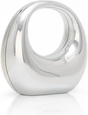 GOKTOW Metallic Moon Shaped Acrylic Hand Purse,Chrome Acrylic Clutch,Unique Evening Bag for Women