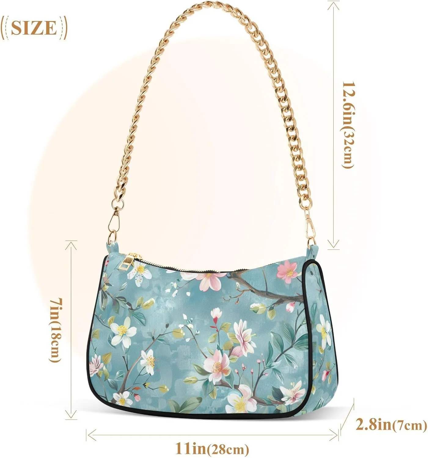 Gold Chain Strap Bag Shoulder Bag Purse for Women Tote Small Mini Handbag with Zipper Closure