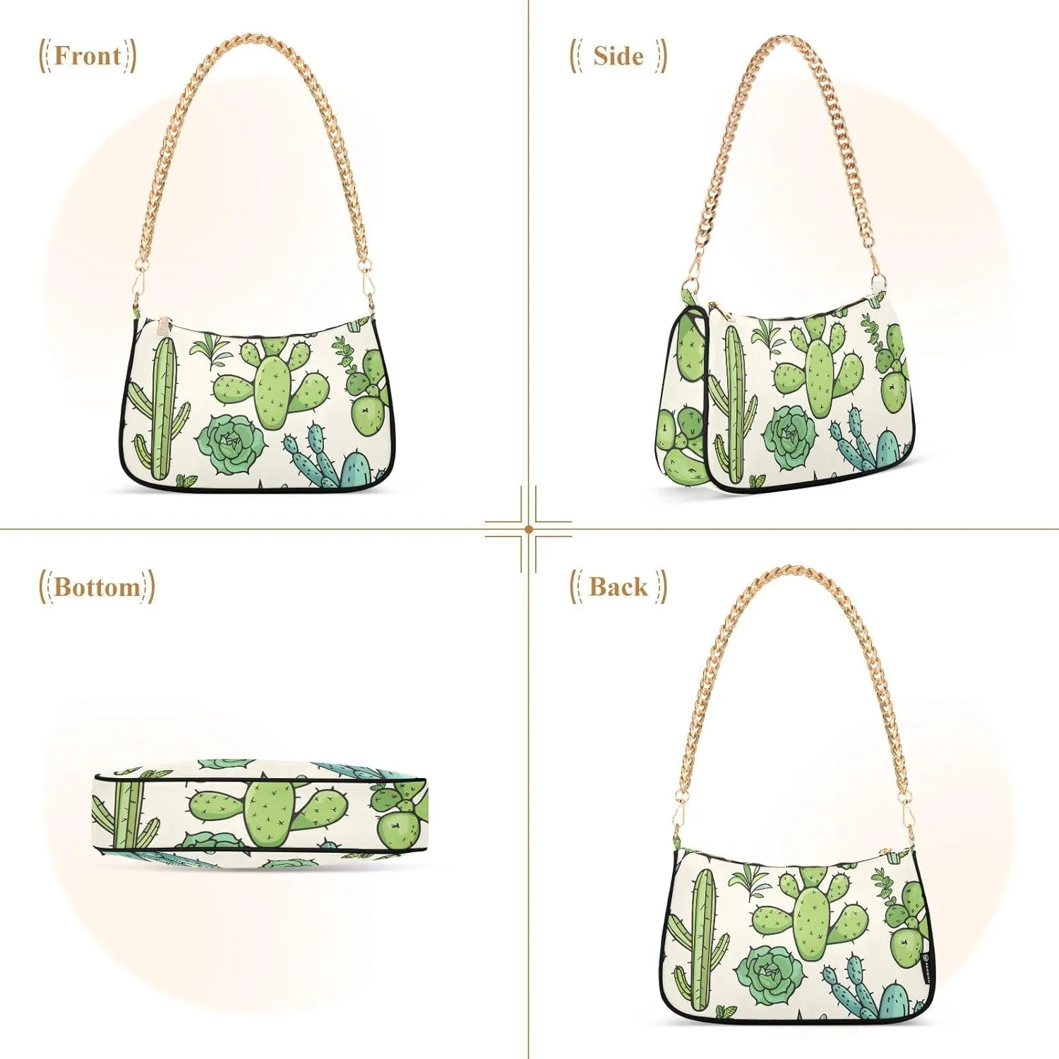 Gold Chain Strap Bag Shoulder Bag Purse for Women Tote Small Mini Handbag with Zipper Closure