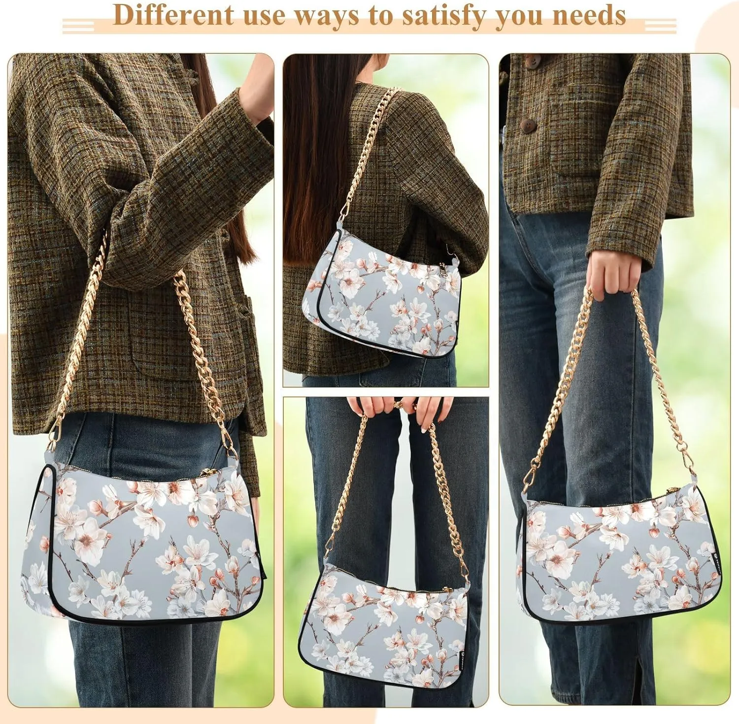 Gold Chain Strap Bag Shoulder Bag Purse for Women Tote Small Mini Handbag with Zipper Closure