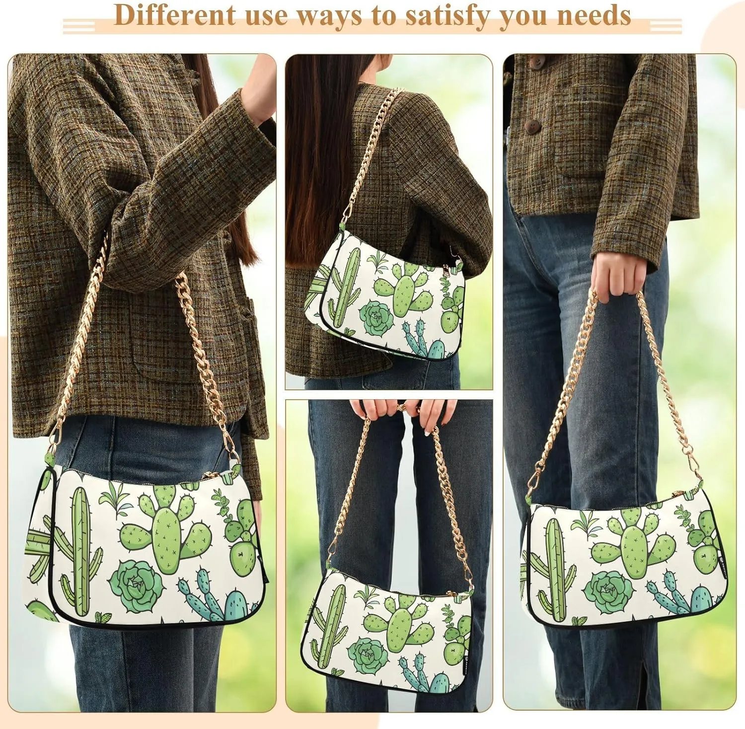 Gold Chain Strap Bag Shoulder Bag Purse for Women Tote Small Mini Handbag with Zipper Closure