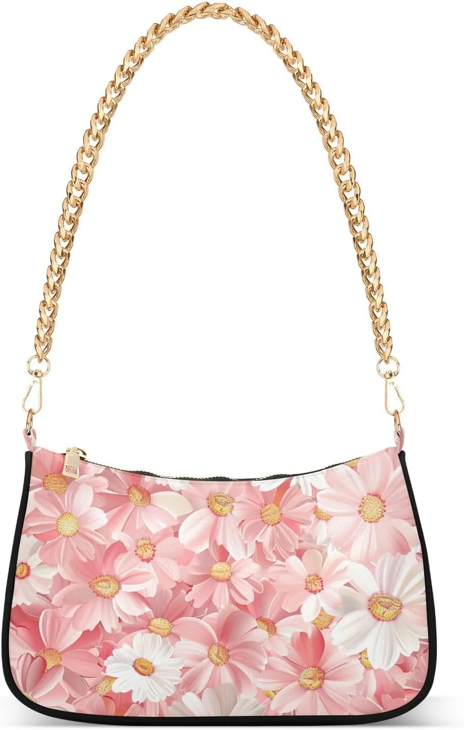 Gold Chain Strap Bag Shoulder Bag Purse for Women Tote Small Mini Handbag with Zipper Closure
