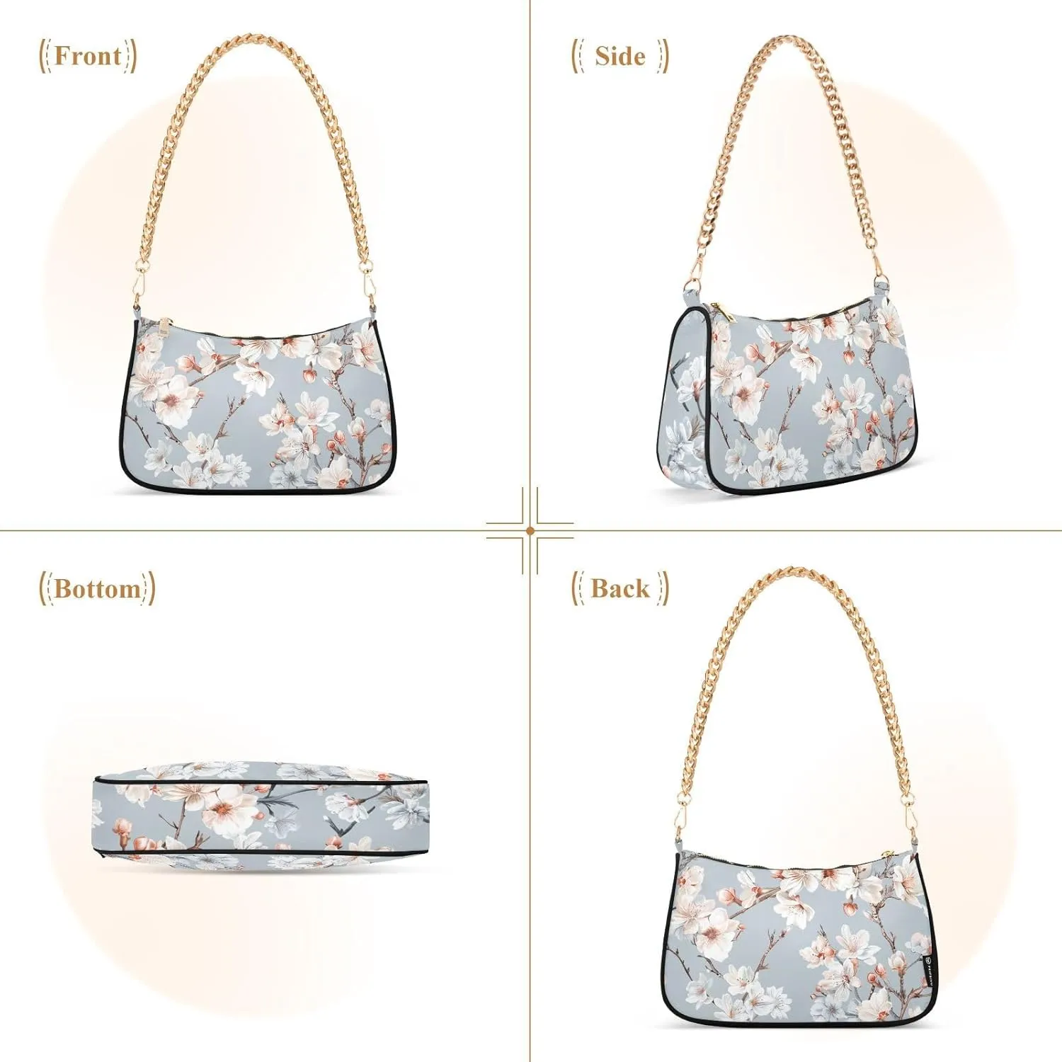 Gold Chain Strap Bag Shoulder Bag Purse for Women Tote Small Mini Handbag with Zipper Closure
