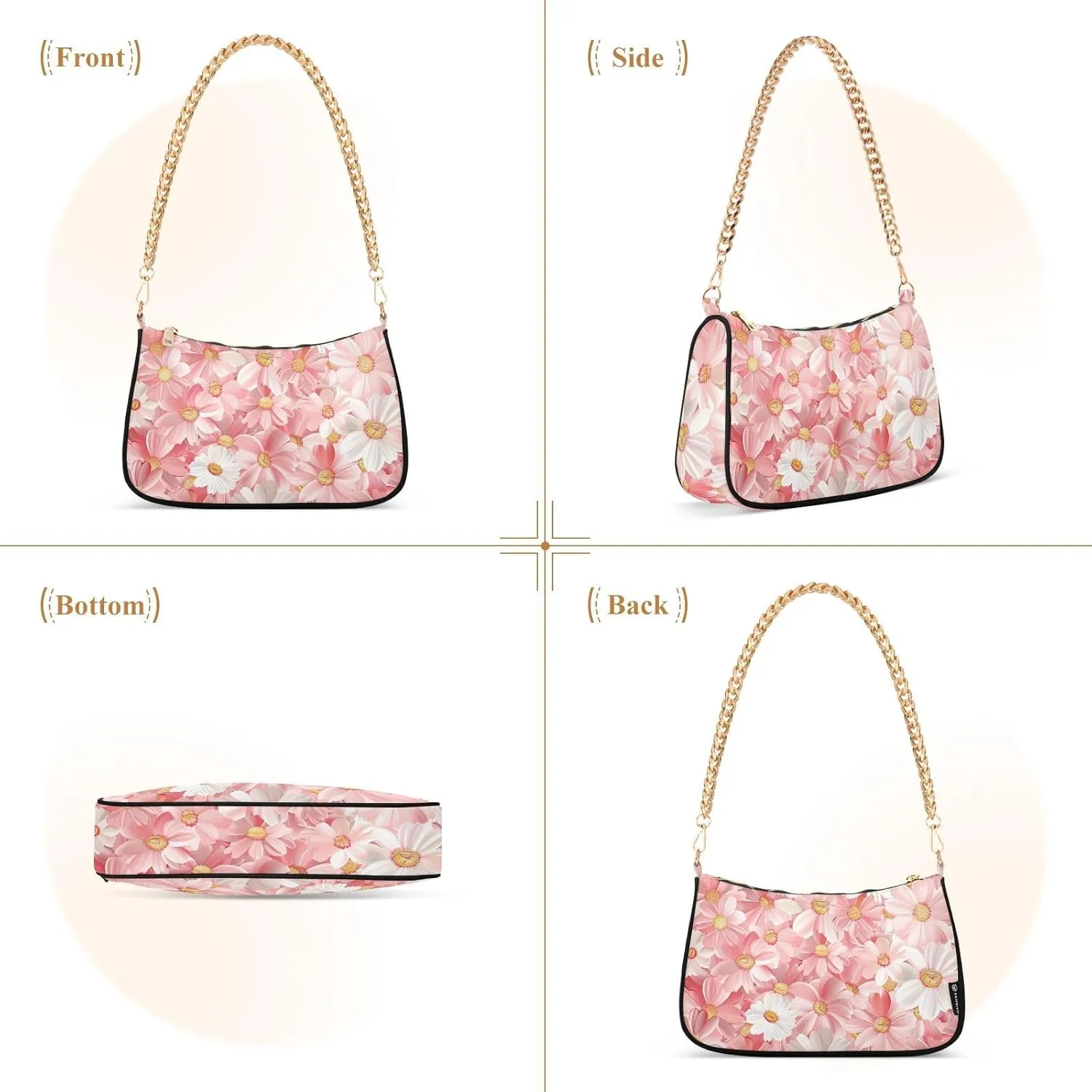 Gold Chain Strap Bag Shoulder Bag Purse for Women Tote Small Mini Handbag with Zipper Closure