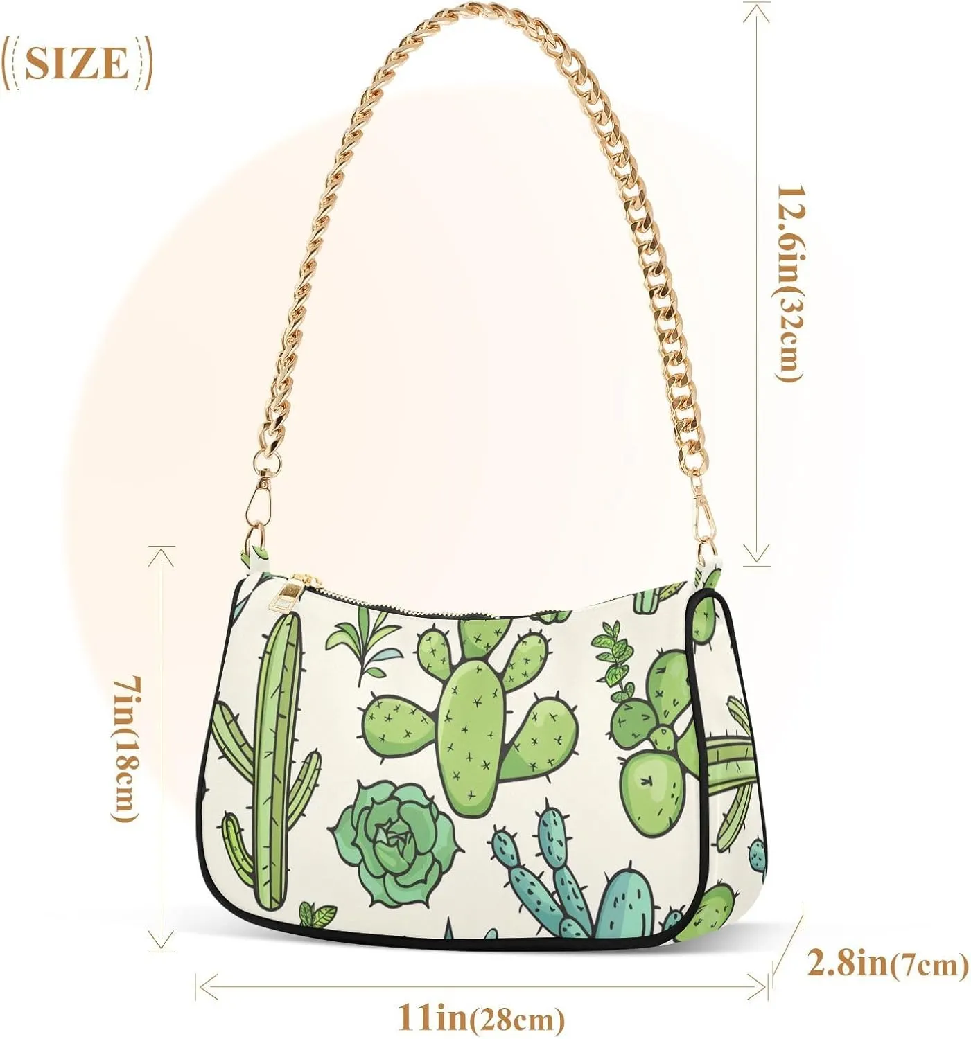 Gold Chain Strap Bag Shoulder Bag Purse for Women Tote Small Mini Handbag with Zipper Closure