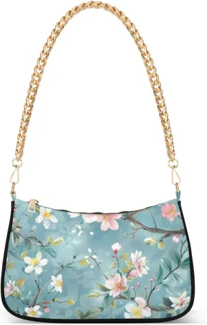 Gold Chain Strap Bag Shoulder Bag Purse for Women Tote Small Mini Handbag with Zipper Closure