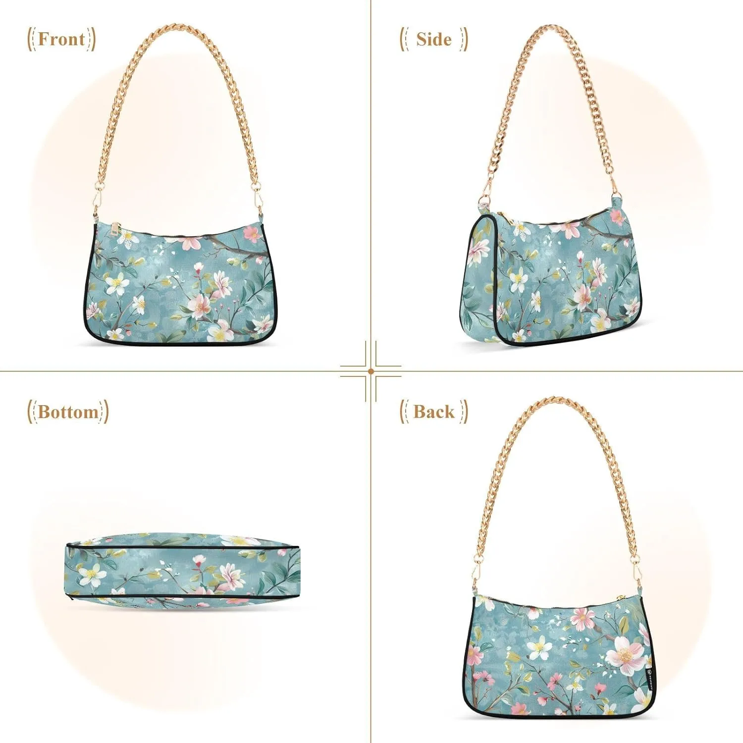 Gold Chain Strap Bag Shoulder Bag Purse for Women Tote Small Mini Handbag with Zipper Closure