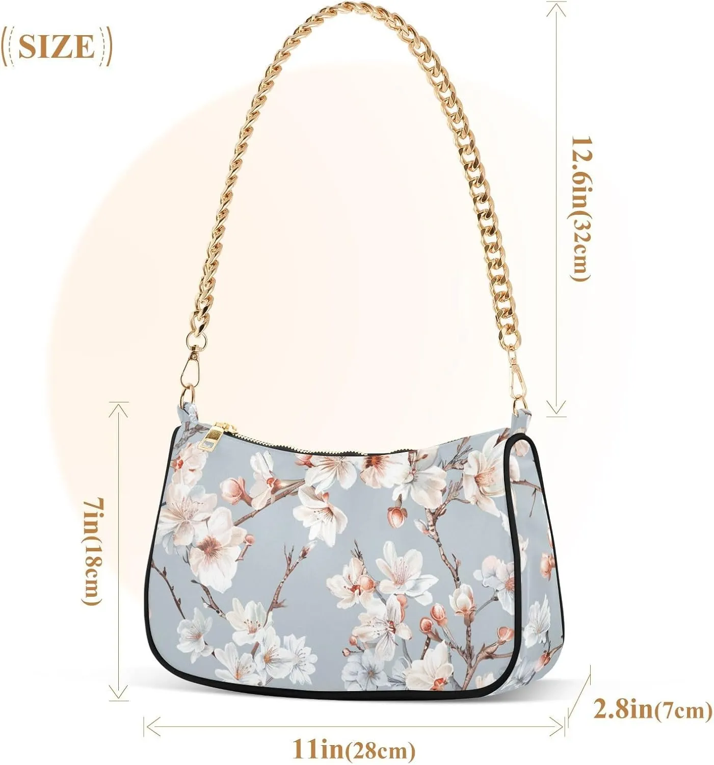 Gold Chain Strap Bag Shoulder Bag Purse for Women Tote Small Mini Handbag with Zipper Closure