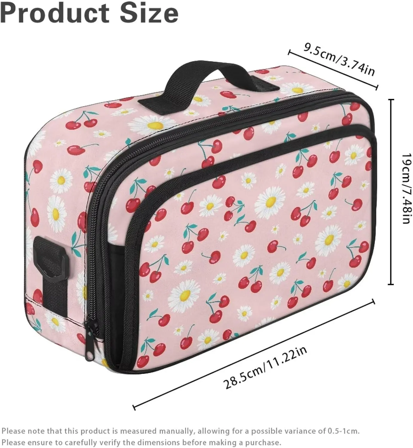 Gomyblomy Cherry Daisy Stroller Organizer Cute Baby Stroller Storage Bag with Cup Holder Detachable Shoulder Strap Kawaii Diaper Bag Totes for Newborn Babies Stroller Accessories