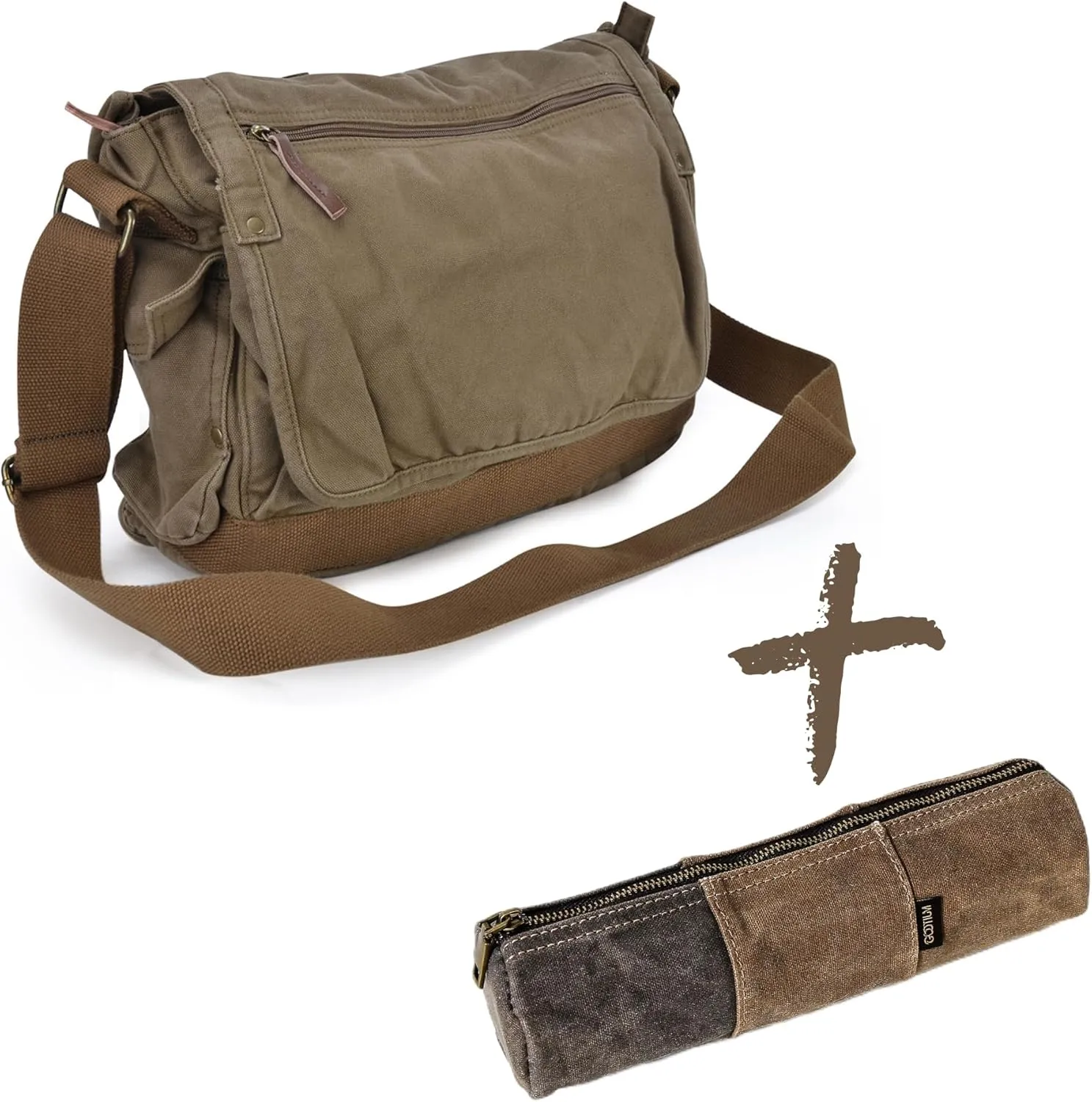 Gootium Canvas Messenger Bag #30622 & Waxed Canvas Pencil Case Set