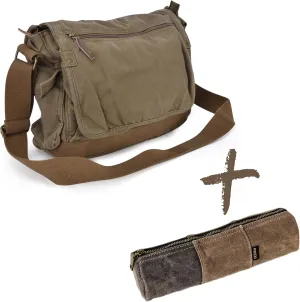 Gootium Canvas Messenger Bag #30622 & Waxed Canvas Pencil Case Set