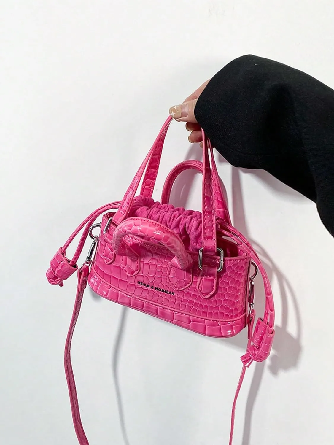GORGLITTER Women's Small Crossbody Bag Metallic Crocodile Print Double Handle Satchel Bag Purse