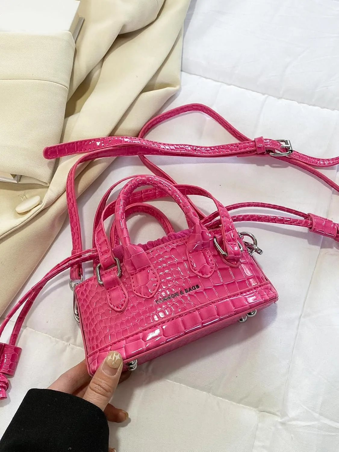 GORGLITTER Women's Small Crossbody Bag Metallic Crocodile Print Double Handle Satchel Bag Purse