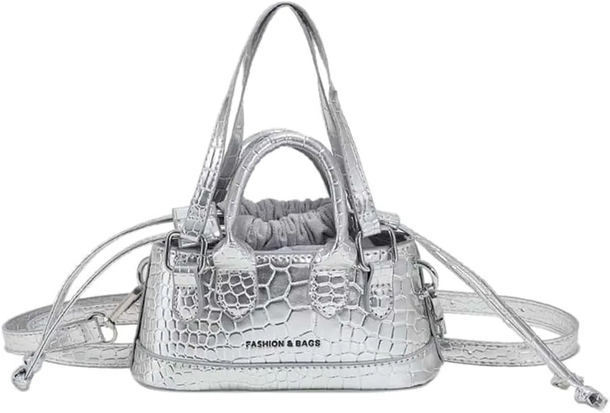 GORGLITTER Women's Small Crossbody Bag Metallic Crocodile Print Double Handle Satchel Bag Purse