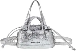 GORGLITTER Women's Small Crossbody Bag Metallic Crocodile Print Double Handle Satchel Bag Purse