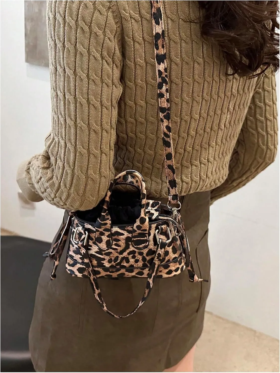 GORGLITTER Women's Small Crossbody Bag Metallic Crocodile Print Double Handle Satchel Bag Purse