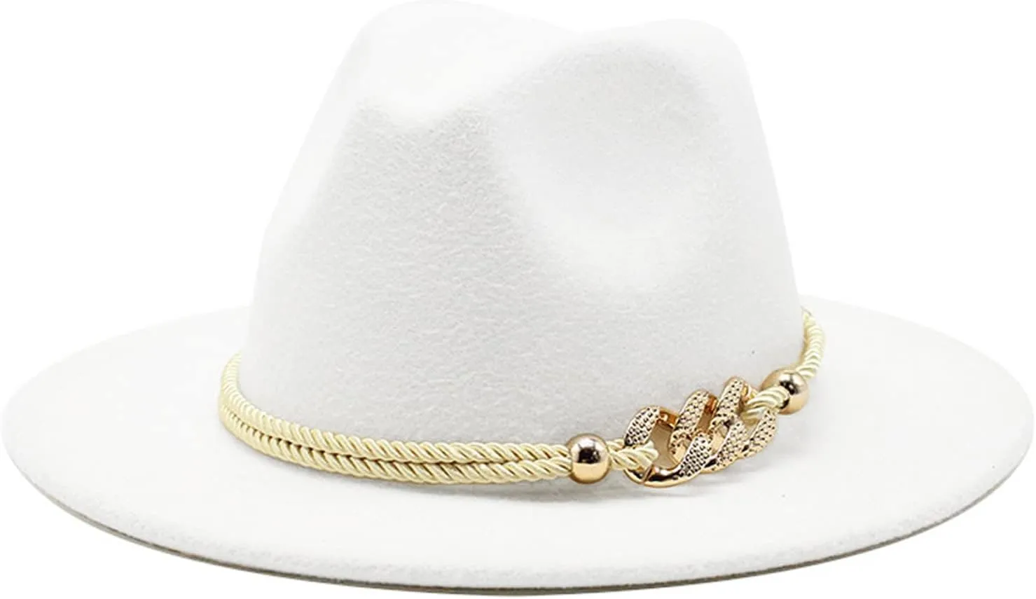 Gossifan Lady Fashion Wide Brim Felt Fedora Panama Hat with Ring Belt