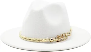 Gossifan Lady Fashion Wide Brim Felt Fedora Panama Hat with Ring Belt