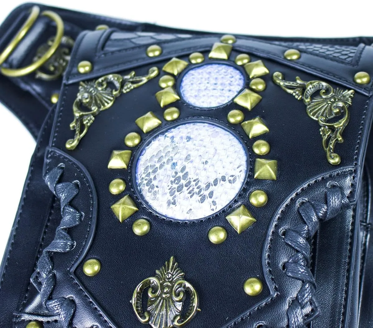 Gothic Waist Bag Fanny Pack Leather Steampunk Bag Side Bag Travel Purse Side Wallet Punk Rock Chain Leg Bag Crossbody Shoulder Messenger Bags Handbag Hip Holster Pouch for Women Girls (Black)