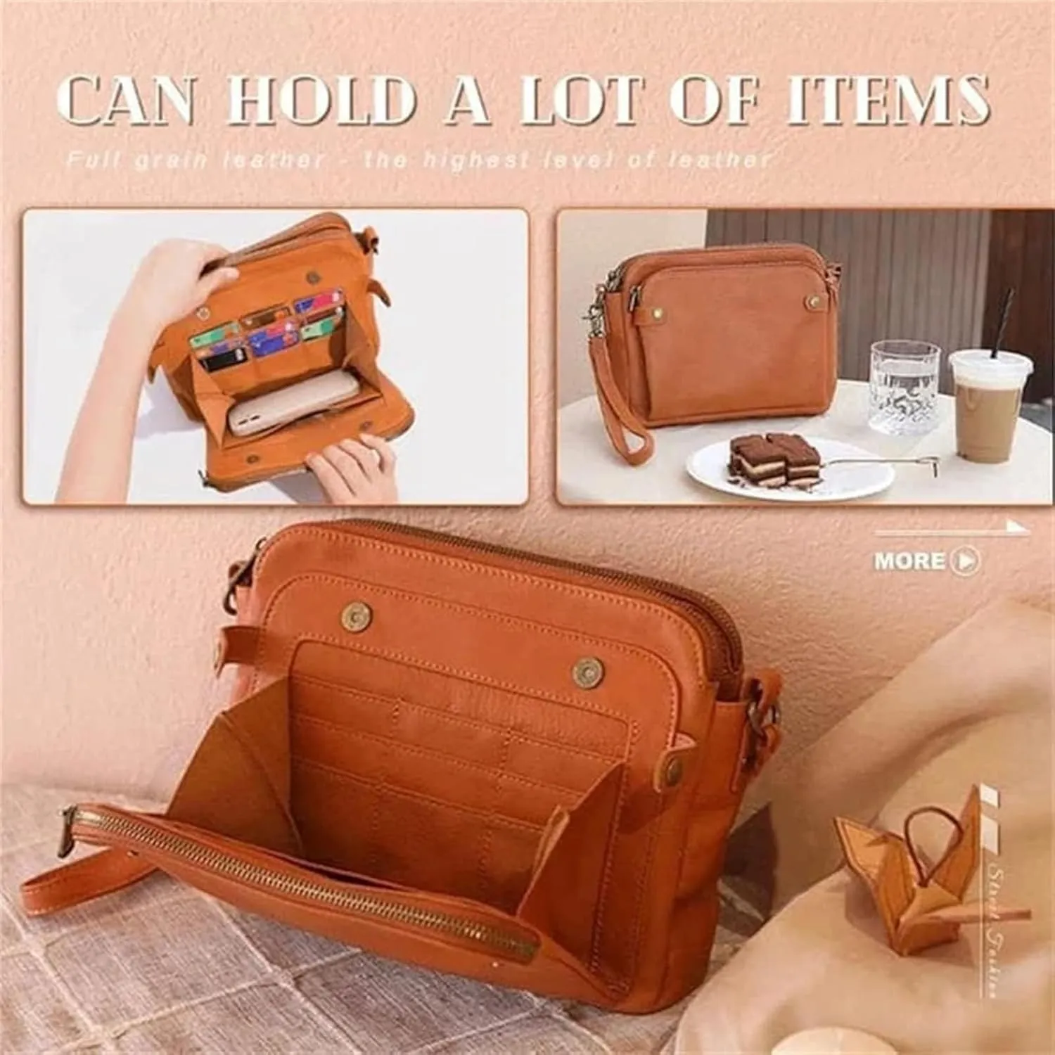 Gpmsign Crossbody Bag, 2024 New Crossbody PU Leather Shoulder Bags, Adjustable Handbags purses, Gpmsign Anti Theft Leather Bag (Brown)
