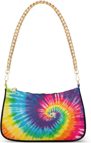 Green Leaves Shoulder Bag for Women Fabric Crescent Handbag with Zipper Chain Clutch Purses