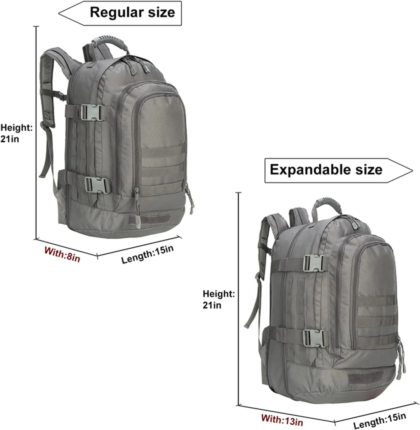 Greencity Laptop Backpacks Tactical 3 Day Expandable Bug Out Bag Classic Case Travel Hiking，Gray