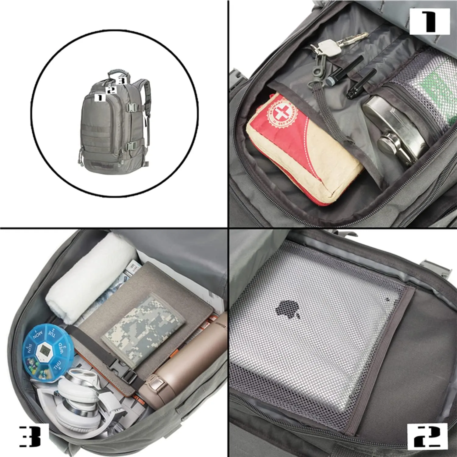 Greencity Laptop Backpacks Tactical 3 Day Expandable Bug Out Bag Classic Case Travel Hiking，Gray