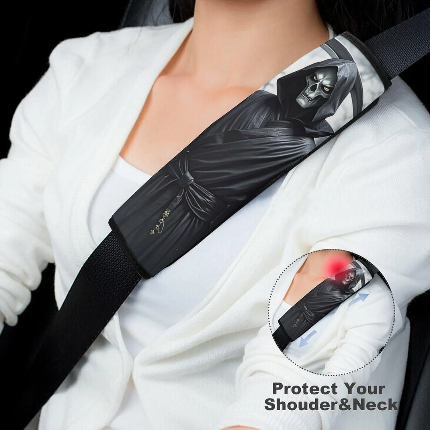 Grim Reaper Auto Seat Belt Cover 1PCS Universal Car Seat Belt Shoulder Protector Pad, Protect Your Shoulders and Neck for Car Seat Belt, Shoulder Bag, Backpack
