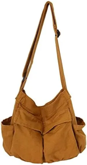 Grunge Canvas Messenger Bag Women Aesthetic Hobo Purses Y2K Punk Shoulder Bag Indie Tote Crossbody Bag Alt Emo Handbag (Brown,Large)
