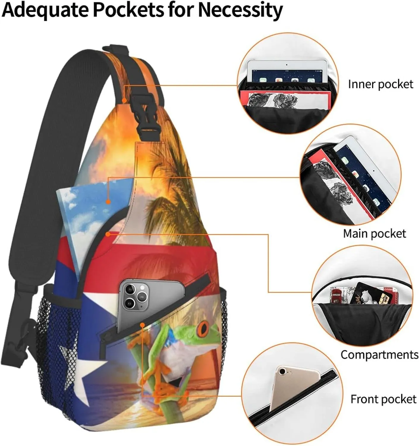 GTEVUTS Palm Tree Frog Crossbody Bags for Women Men,Vintage Casual Sling Bag Chest Bag Abstract Shoulder Bag Travel Hiking Cycling Gym Sport Daypack Adult Backpack