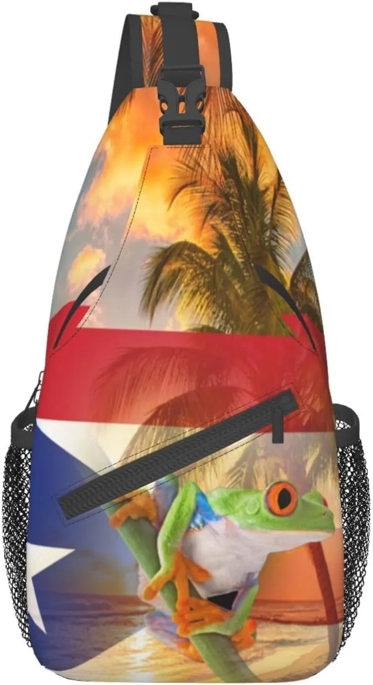 GTEVUTS Palm Tree Frog Crossbody Bags for Women Men,Vintage Casual Sling Bag Chest Bag Abstract Shoulder Bag Travel Hiking Cycling Gym Sport Daypack Adult Backpack