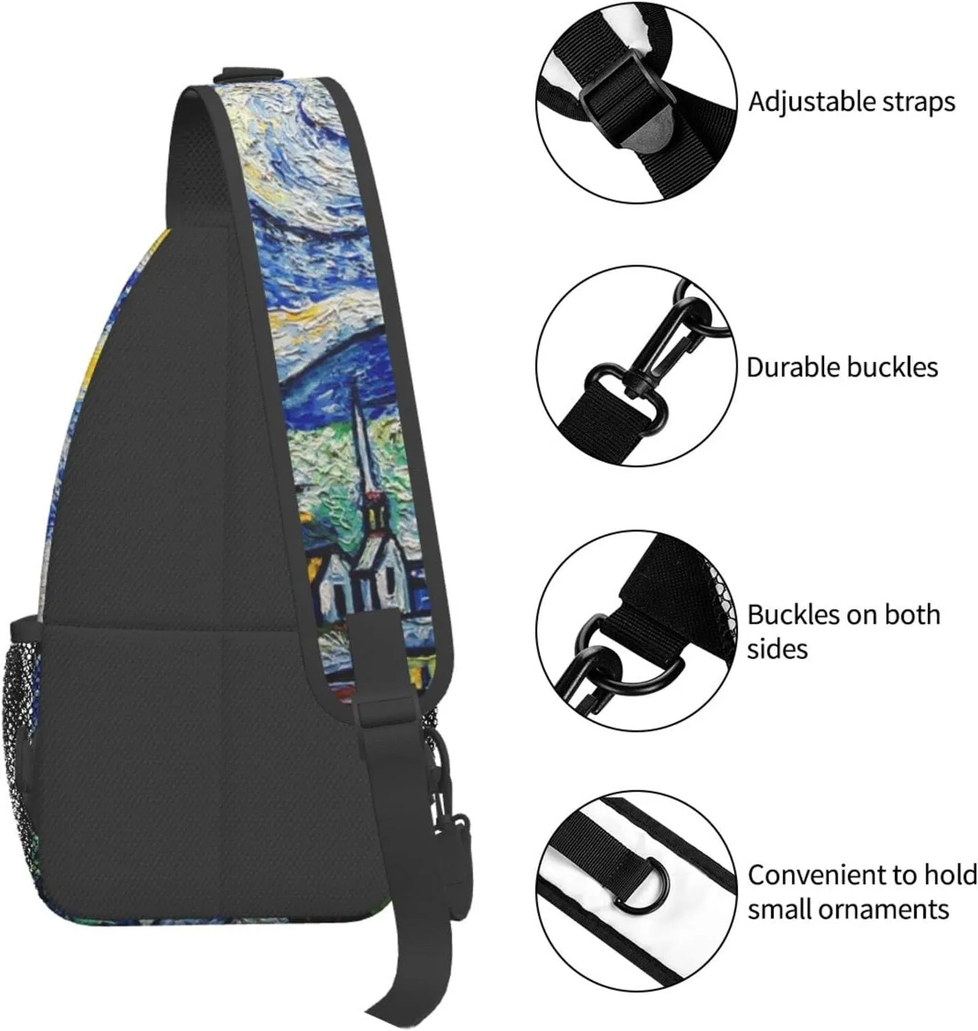 GTEVUTS Starry Painting Night Blue Sling Backpack, Fashion Casual Crossbody Chest Shoulder Bag Travel Camping Daypack for Women Men