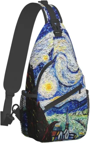 GTEVUTS Starry Painting Night Blue Sling Backpack, Fashion Casual Crossbody Chest Shoulder Bag Travel Camping Daypack for Women Men