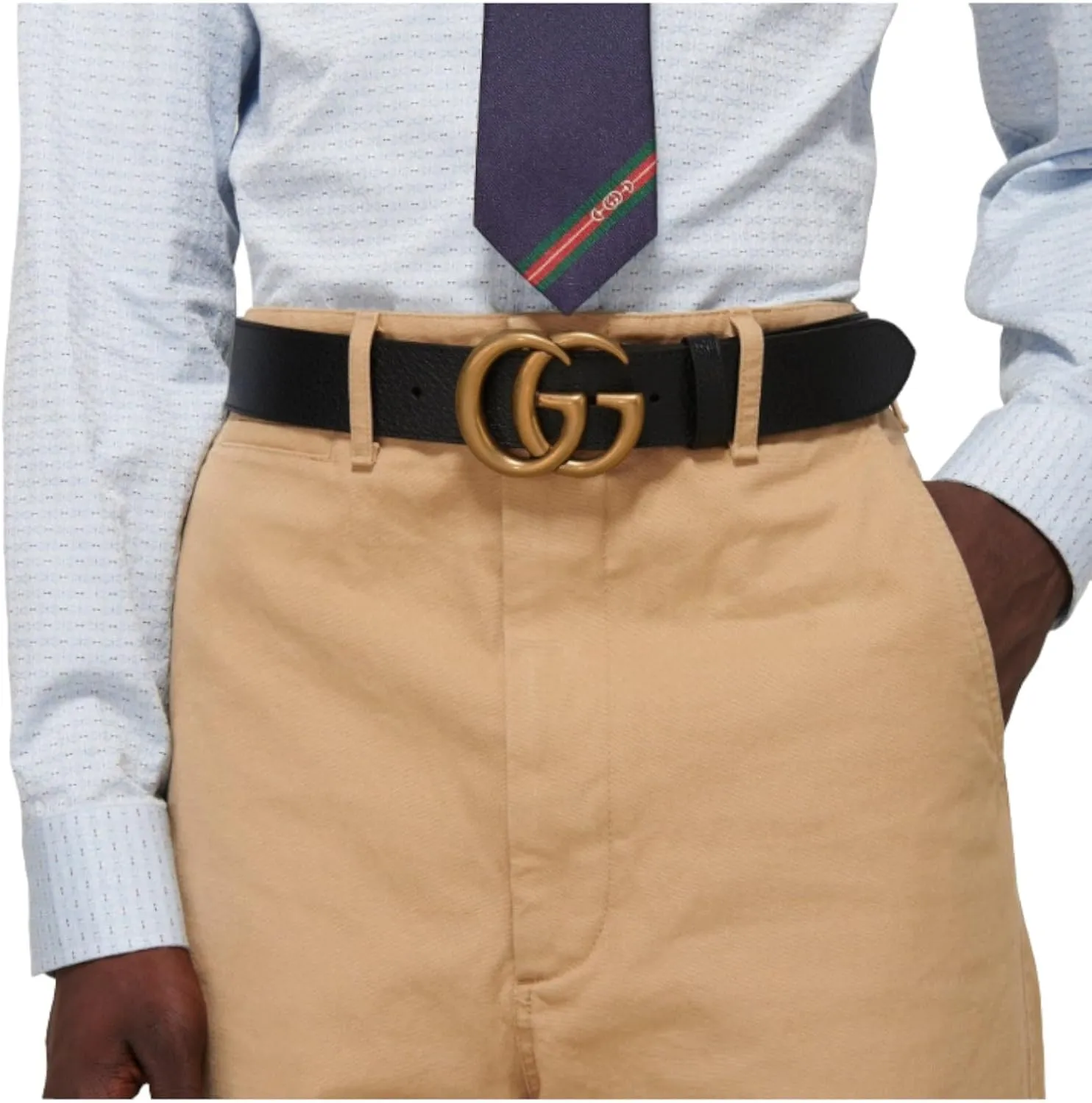 Gucci Marmont Black Leather Belt with GG Antique Brass Buckle