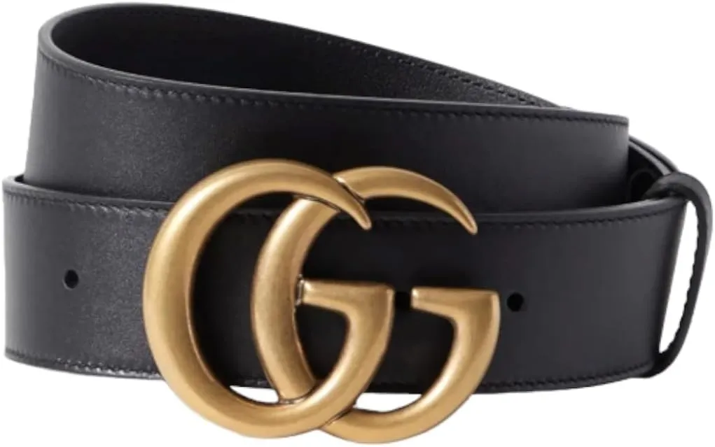 Gucci Marmont Black Leather Belt with GG Antique Brass Buckle