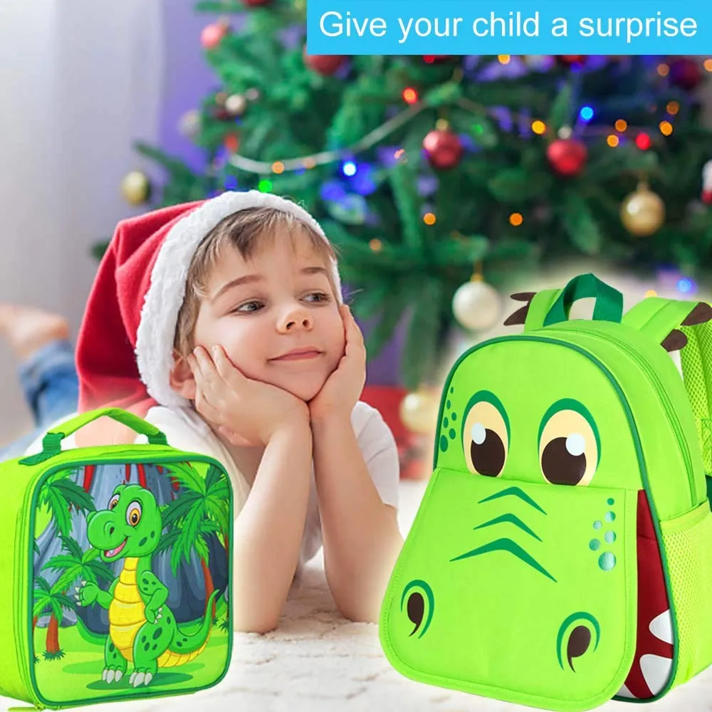 gxtvo Toddler Backpack for Boys, Dinosaur Kids Preschool Bookbag and Lunch Box, 12" Cute Cartoon Animal Schoolbag