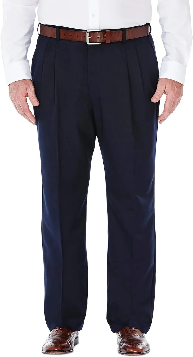 Haggar Men's Cool 18 Classic Fit Flat Front and Pleat Front Hidden Expandable Waistband Pant Big and Tall Sizes
