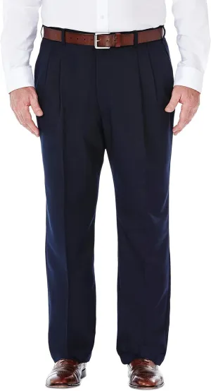 Haggar Men's Cool 18 Classic Fit Flat Front and Pleat Front Hidden Expandable Waistband Pant Big and Tall Sizes